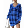 thumbnail image 1 of Robe Chandail Décontractée Automne Col en V Manches Longues Coupe Ample Motif Chaud Mini Robe Chandail Bleu Taille Unique, 1 of 8