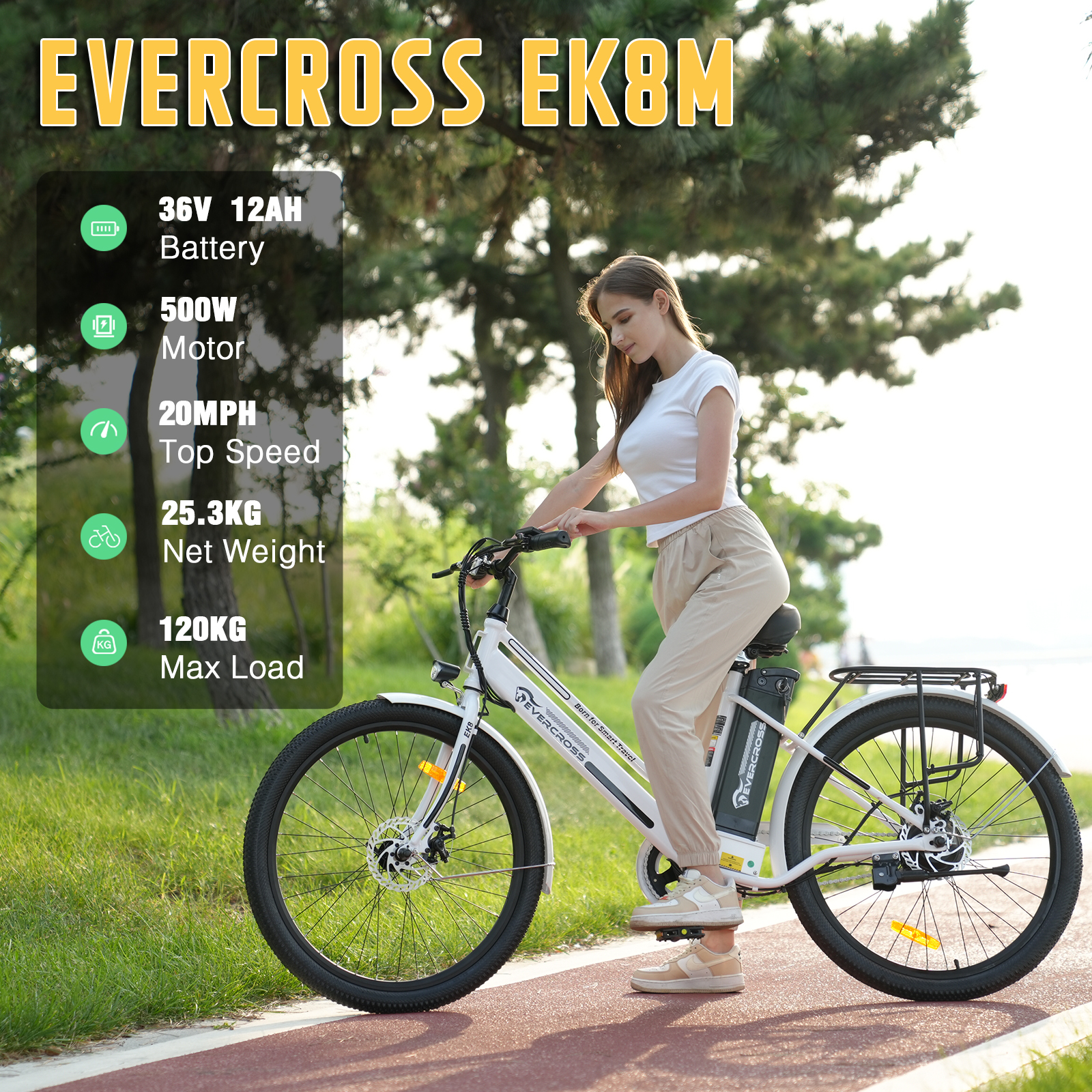 EVERCROSS Electric Bike, 26" Ebike, 500W Motor Mountain Bike for Adults, 36V 12AH Removable Battery, 20MPH Electric Bicycle with LED Display for Women - UL2849 - image 4 of 8