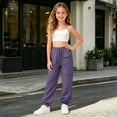 thumbnail image 6 of Linfrsh Cargo Pants for Girls Kid Convertible Water-Resistant Zip-Off Outdoor Pants with Drawstring and Pockets (Purple,11-12 Years), 6 of 6