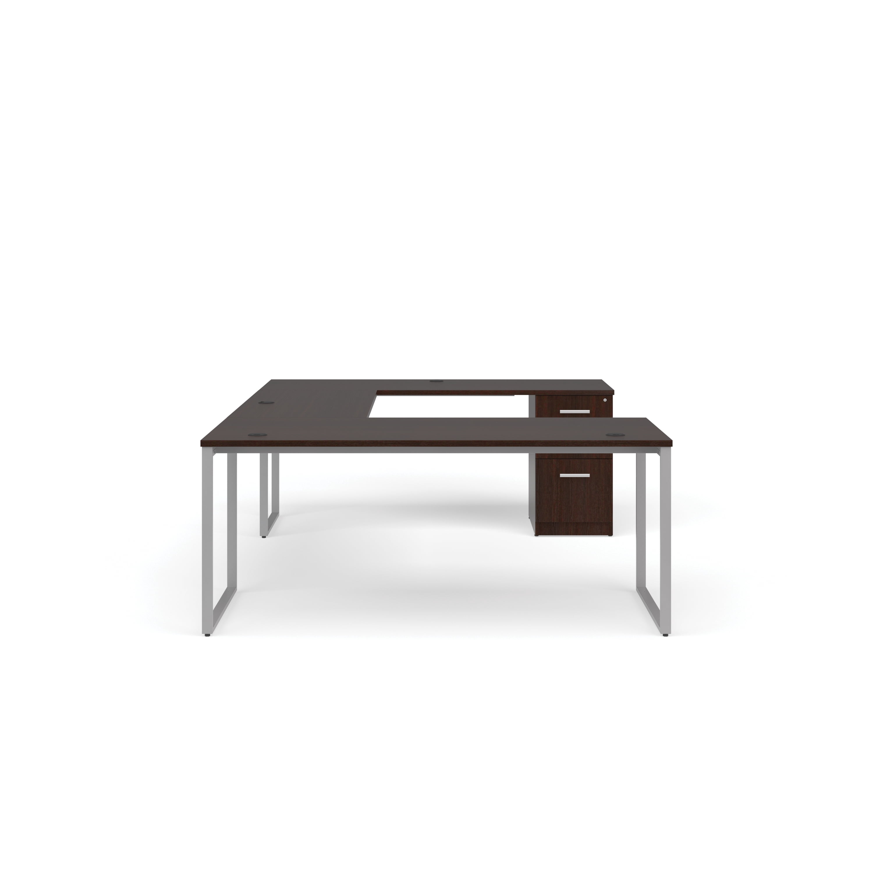 OFM Fulcrum Series Office Furniture Set, 72" U-Shaped Desk with Bridge, Credenza, 2-drawer Filing Cabinet, in Espresso
