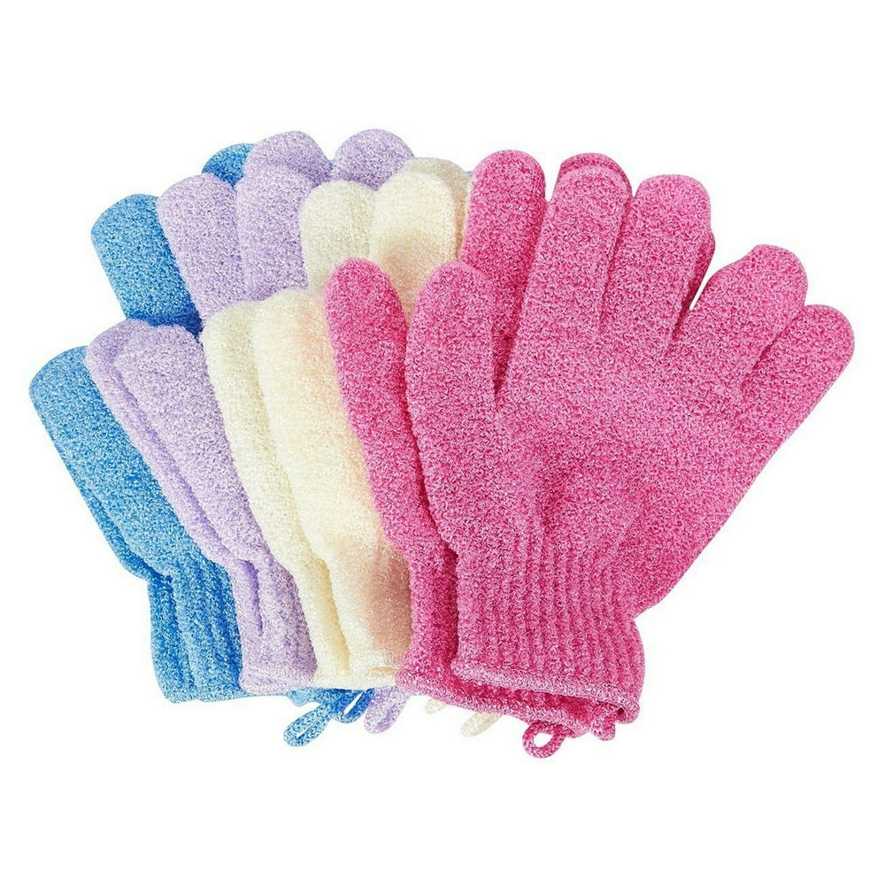 4 Pairs Exfoliating Shower Gloves for Face Bath Body, Exfoliating Body