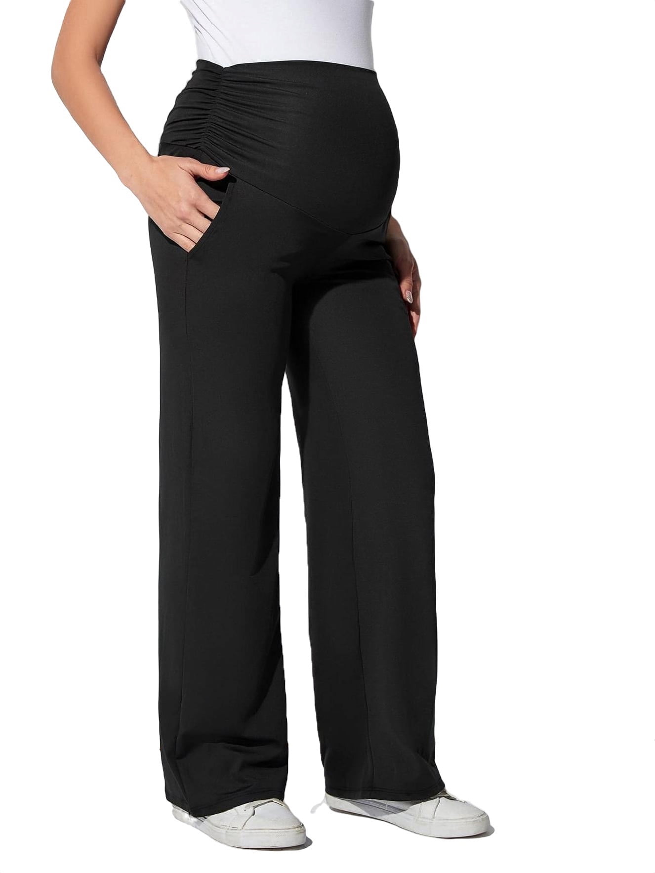 Maternity Pants Casual Plain Wide Leg Black L