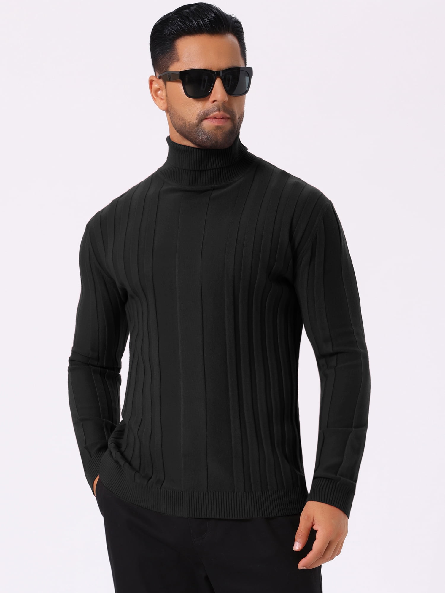 DARING DIVA Men's Solid Turtle Neck Warm Knitted Pullover Sweater 2XL Black