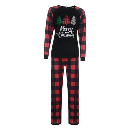 

Amuver Christmas Printing Home Parent-child Wear Black and Red Plaid Pants Suit