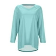 thumbnail image 4 of Dpytoraw Women's Casual V Neck Pullover 3 4 Sleeve Solid Color Base Top Plus Size Tops, 4 of 5