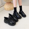 thumbnail image 2 of Zapatos Botines para mujer Zapatos de tacón cuadrado de suela gruesa de otoño de Color sólido de cuero Artificial para mujer botines cortos con cordones zapatos de punta redonda (Black 8), 2 of 7