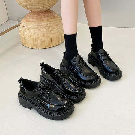 

TALKVE Women Artificial Leather Solid Color Autumn Thick Sole Square Heels Lace Up Short Booties Round Toe Shoes