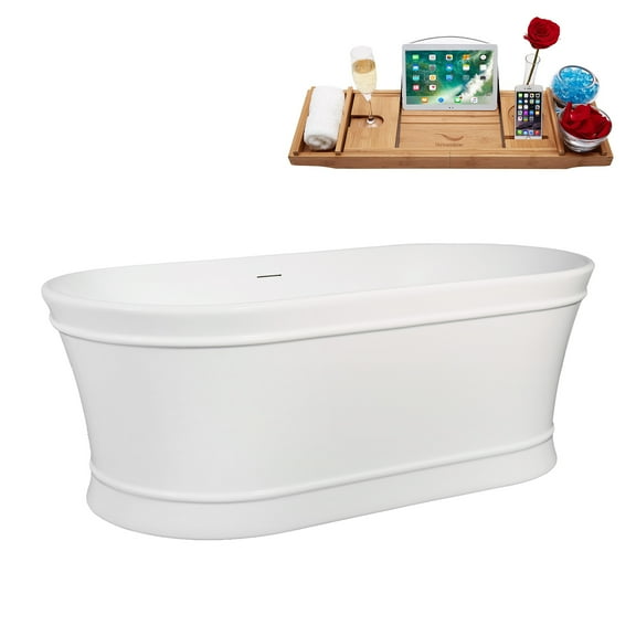 65" Streamline B-432-177-BL Soaking Freestanding Tub and Tray With Internal Drain in Matte Black