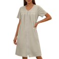 thumbnail image 6 of Women's Front Zipper Housecoat, Short Sleeve Pleated Duster Robe, Loose Fit Casual Nightgown Loungewear with Pockets, 6 of 7