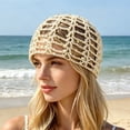 thumbnail image 2 of XIAOCHA Womens Sparkly Sequin Crochet Beanie Solid Breathable Beach Outdoor Beanie Hats,Beige, 2 of 4