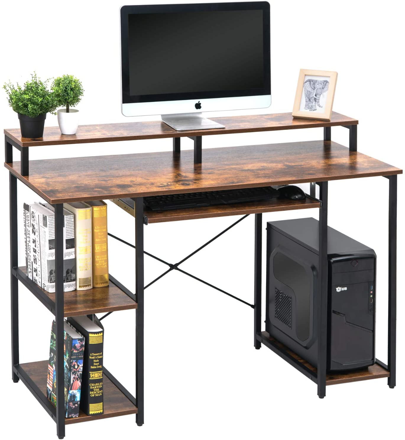TOPSKY Computer Desk with Storage Shelves/Keyboard Tray ...