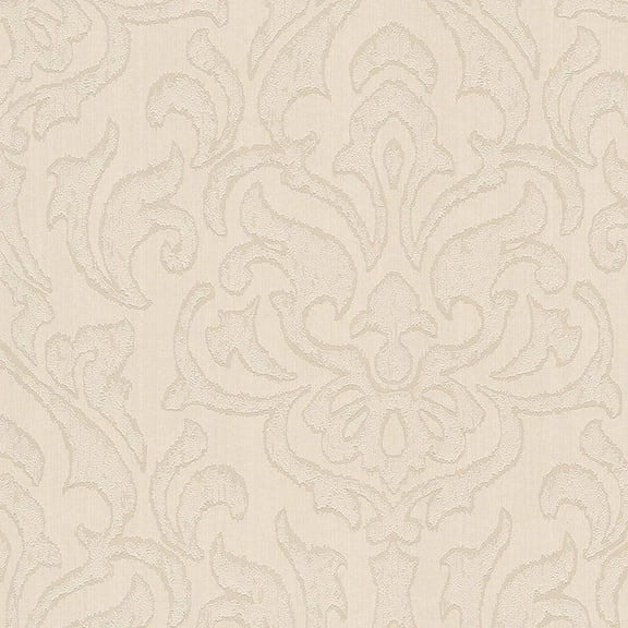 Concord Wallcoverings. Textured Wallpaper Damask Featuring Floral Ornament, Beige, 21 In x 33 Ft (56 sq. ft), 946911