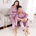 thumbnail image 3 of Visland Men's Satin Pajamas Set Long Sleeve Suit Button Solid Color Long Sleeve Suit 2 Piece Sleepwear, 3 of 4