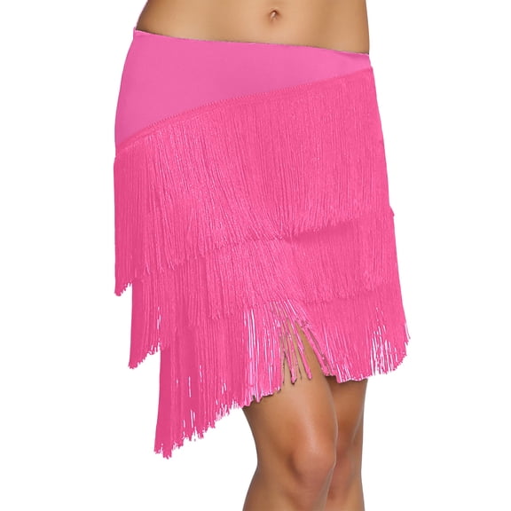 Wdgfv Women's Fringe Dance Skirt - Latin Tango Salsa Ballroom Tassel Mini Shorts Multilayer Wrap Skirt
