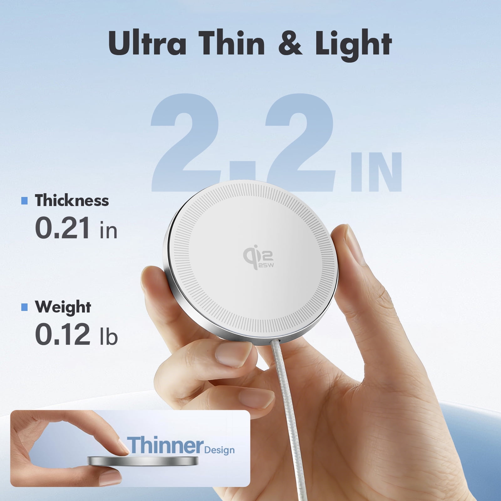 Magnetic Wireless Charger, 25W Fast Wireless Charger Compatible for iPhone 17/16/15/14/13/12,AirPods,Compact Portable Travel Friendly Pad (White)