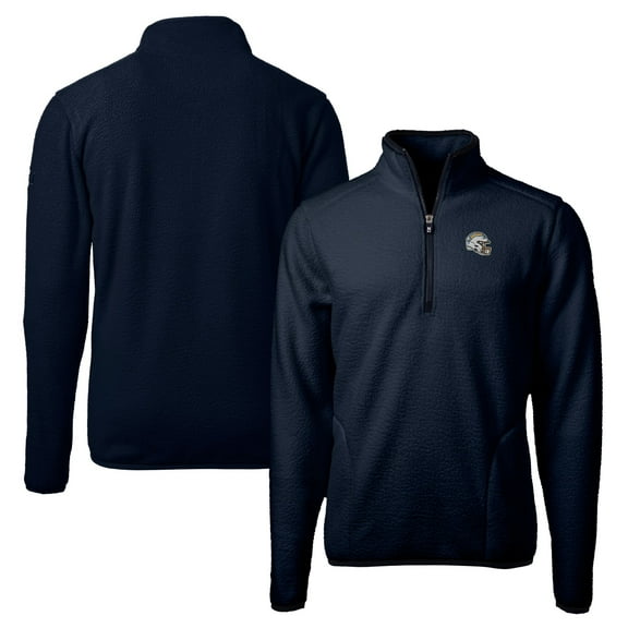 Men's Cutter & Buck  Navy Los Angeles Chargers Helmet Cascade Eco Sherpa Fleece Quarter-Zip Pullover Jacket