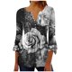 thumbnail image 4 of Blusa informal con botones estampados y plisados de plástico para mujer, manga 3/4, manga corta y cuello de cuerno., 4 of 4