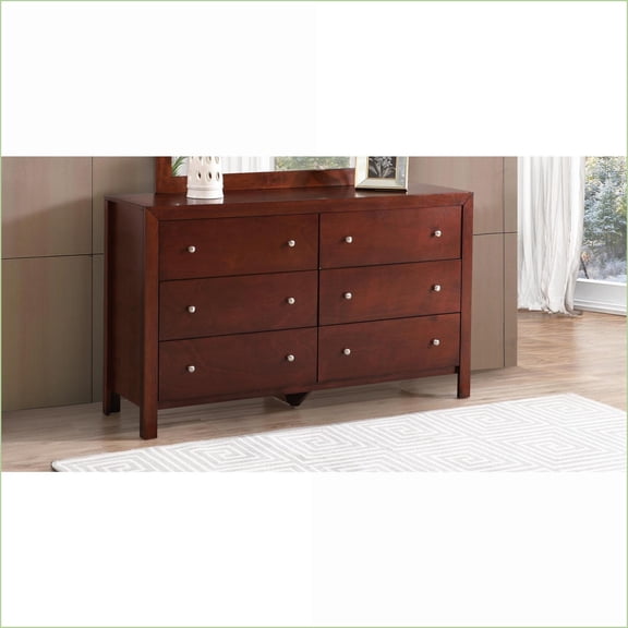 Dressers, Contemporary Cherry Wood Veneer 6-Drawer Dresser | Cherry | Particle Board