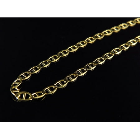 Men's 10K Solid Yellow Gold Flat Mariner Style Chain 3 MM 16-26 Inches-26"