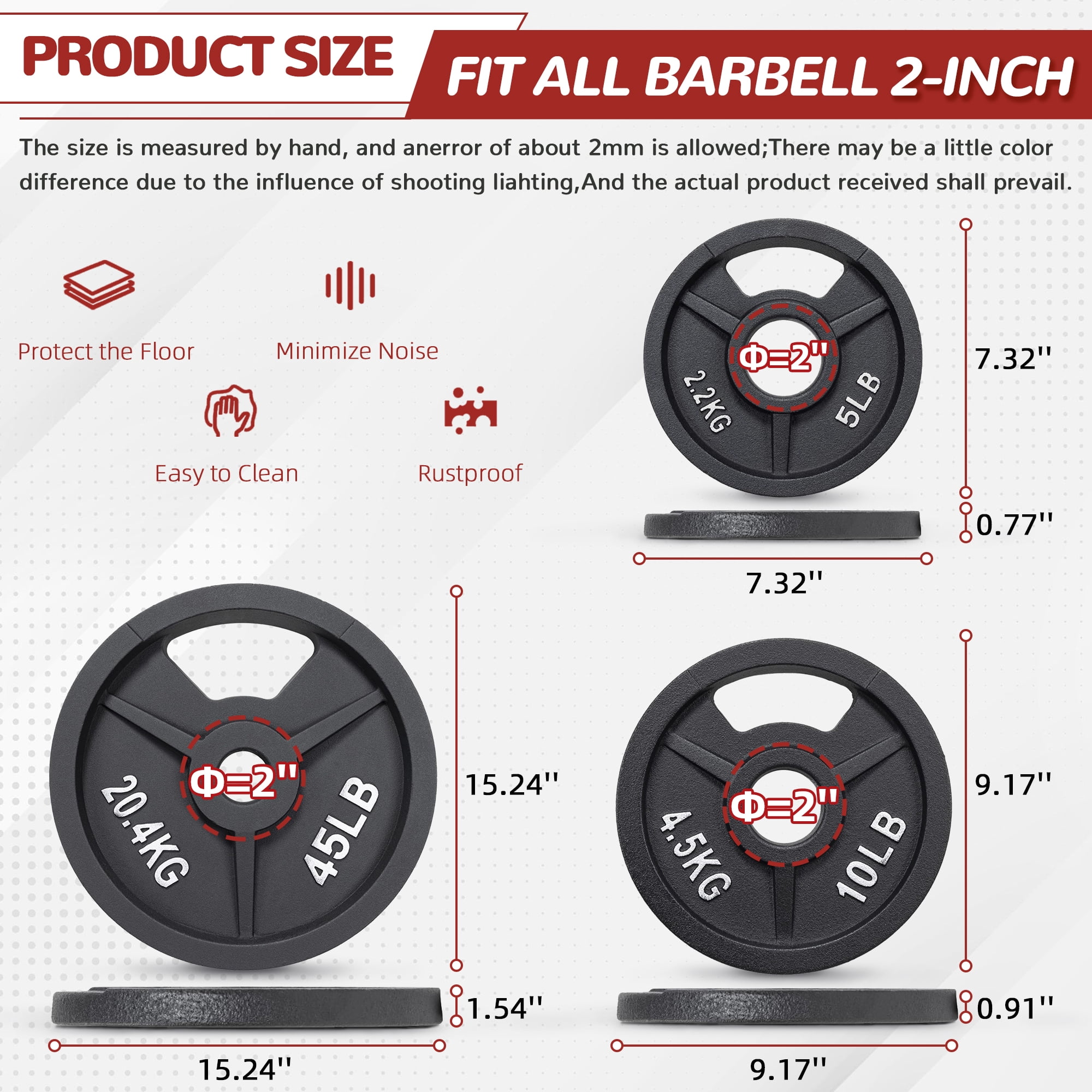 FlexWave Solid Cast Iron Black Glaze Olympic Plate, Rust-Proof Double Scale, 35-210LB Multiple Specifications Available, Lifelong Bending And Crack Resistance, Suitable for All 2-inch Barbells