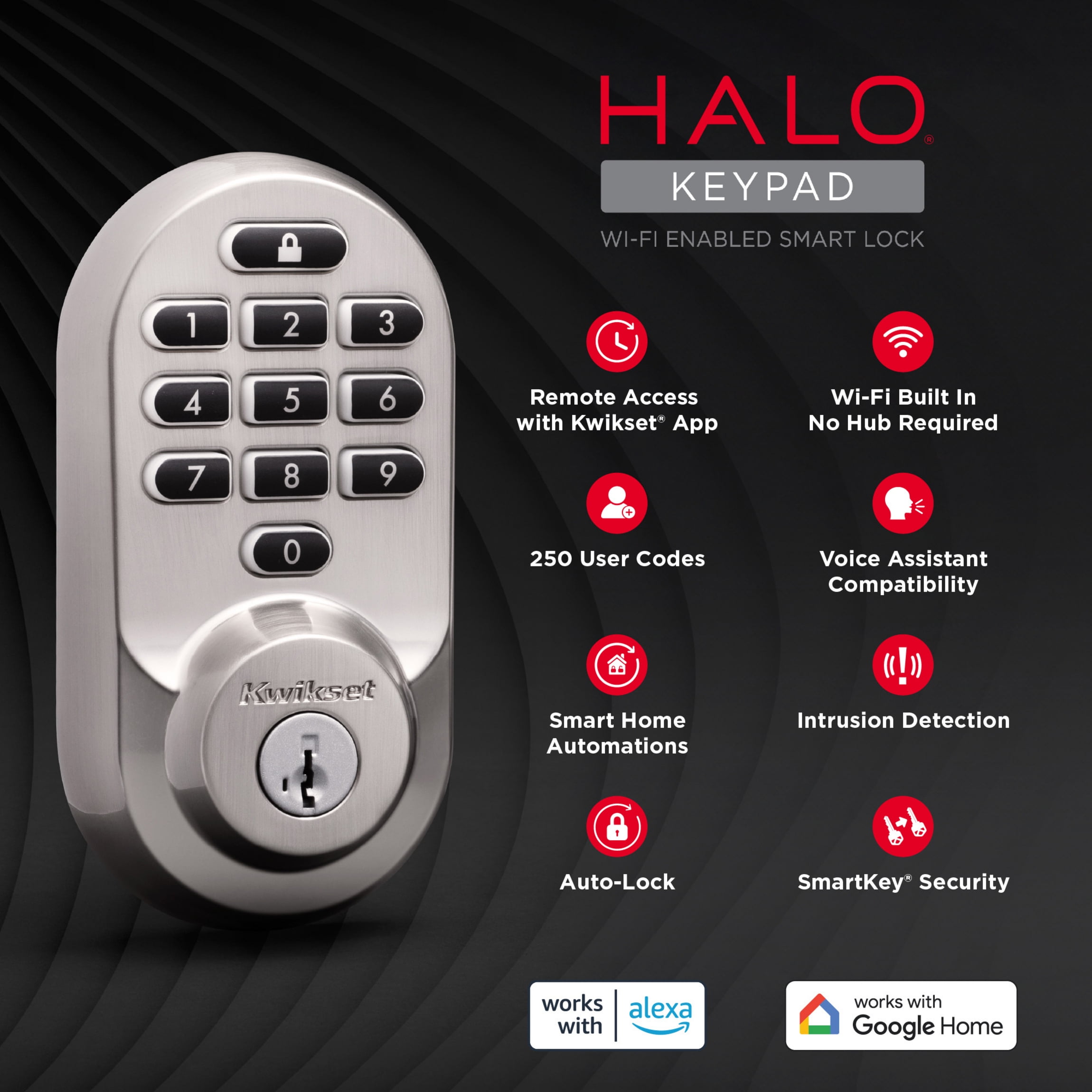 Kwikset Halo KeyPad Wi-Fi Smart Lock Deadbolt Hardware Lock with Smartkey Satin Nickel and Black