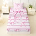 thumbnail image 3 of Erosebridal Pink Bow Tie Twin Sheet Sets For Girls,Modern Abstract Geometric Stripe Bedding For Kids 3pcs, 3 of 6