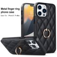 thumbnail image 1 of SaniMore for iPhone 13 Pro Max 6.7" 2021 Case, PU Leather Case with Luxury Fashion 3D Lattice for Girls Women 360° Rotating Metal Ring/Kickstand Shockproof Durable Case For iPhone 13 Pro Max, Black, 1 of 8