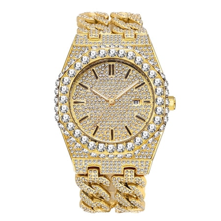 Unique Mens Quartz Watch - Full Rhinestone Accents Stylish Mens Wrist Accessory for Fashion-Conscious Individuals
