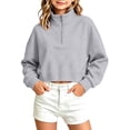 thumbnail image 2 of Falkdiz Girls Cropped Sweatshirts Half Zip Stand Up Neck Pullover Winter Casual Outdoor Hoilday Long Sleeve Tops for Girls Gifts , Gray , Size: 14-15 Years, 2 of 7