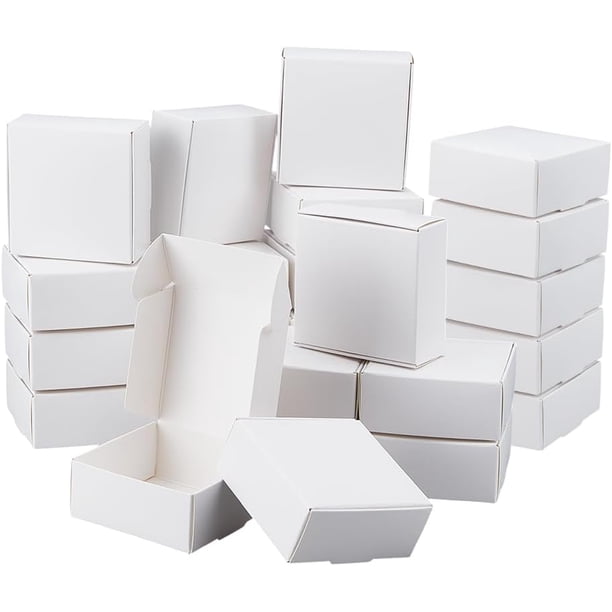 50 cajas pequeñas de cartón de 2,8 x 2,8 x 1,2 pulgadas, cuadradas, para joyería, tipo Kraft, para envíos, cajas de cartón corrugado, cajas de regalo de cartón blanco.