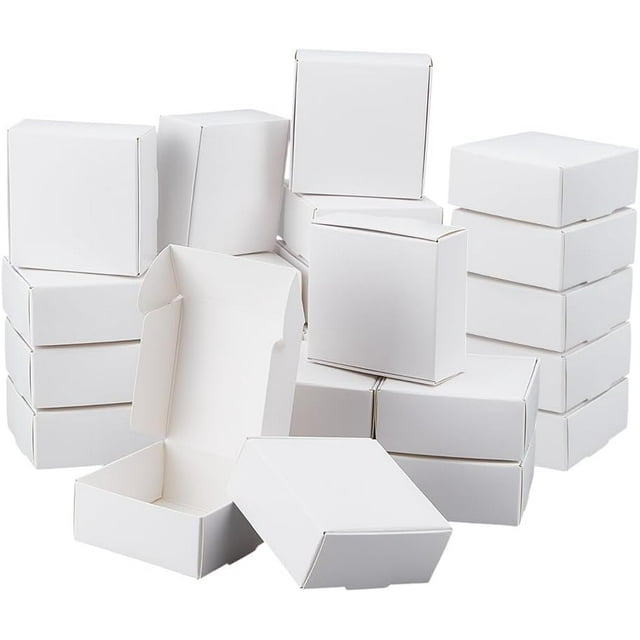 50 cajas pequeñas de cartón de 2,8 x 2,8 x 1,2 pulgadas, cuadradas, para joyería, tipo Kraft, para envíos, cajas de cartón corrugado, cajas de regalo de cartón blanco.