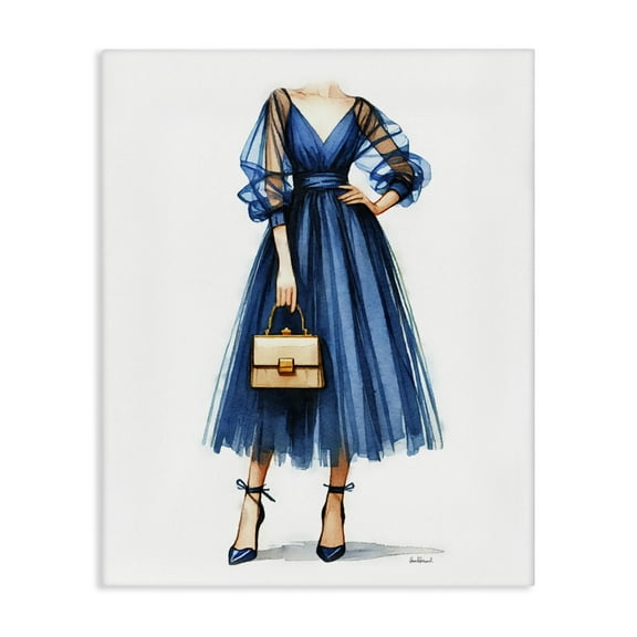 Stupell Industries Glam Blue Fashion Gown Fashion Painting Wrapped Canvas Art Print Wall Art, 16 x 20