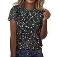 thumbnail image 1 of Liquidation! Uooqdmx Hauts Scintillants pour Femmes, Hauts à Sequins pour Femmes, Chemises à Manches Courtes pour Femmes, T-Shirt Décontracté à Col Rond Imprimé à Sequins, Hauts de Printemps pour Femmes 2025, Noir 2 L, 1 of 5