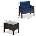 thumbnail image 4 of Costway 3PCS Outdoor Rattan Conversation Set Patio Garden Cushioned Sofa Chair Navy, 4 of 9
