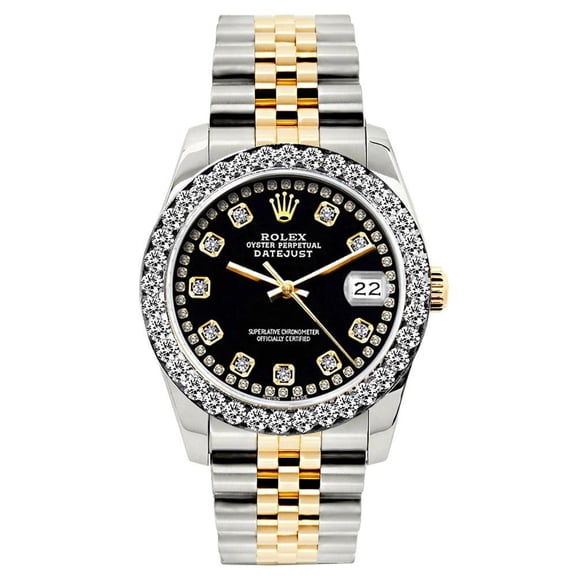Pre-Owned Rolex Datejust 26MM 6917 Black Diamond Dial Diamond Bezel Two Tone Yellow Gold Jubilee Bracelet 1.2ct