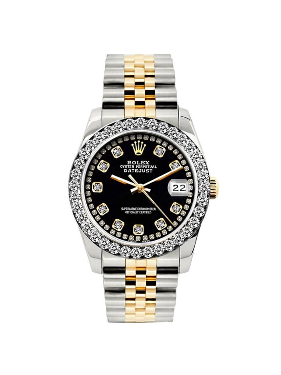 Pre-Owned Rolex Datejust 26MM 6917 Black Diamond Dial Diamond Bezel Two Tone Yellow Gold Jubilee Bracelet 1.2ct