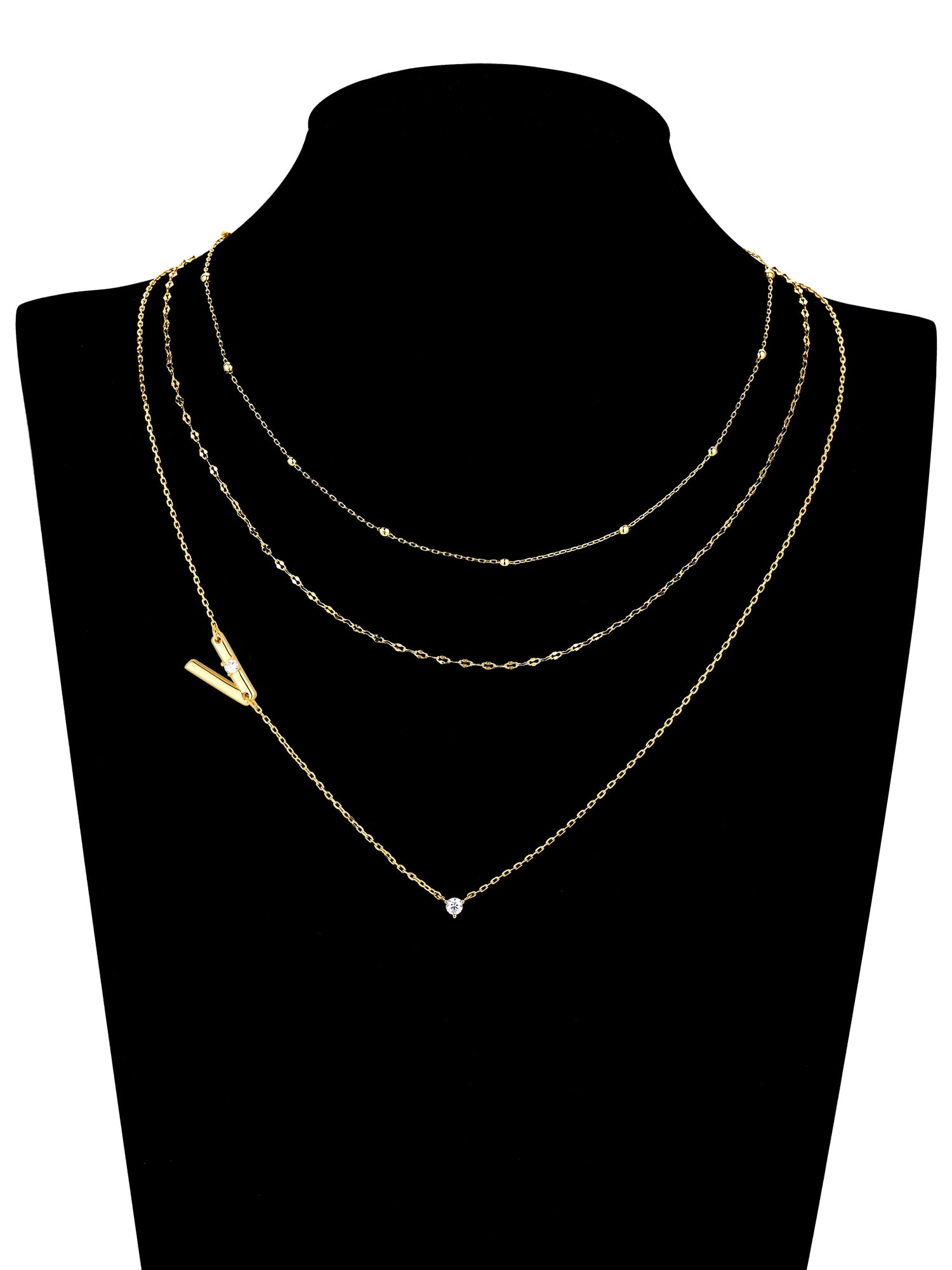 Believe by Brilliance V Triple Chain Initial Necklace Set in 14KT Gold Flash Plated Brass