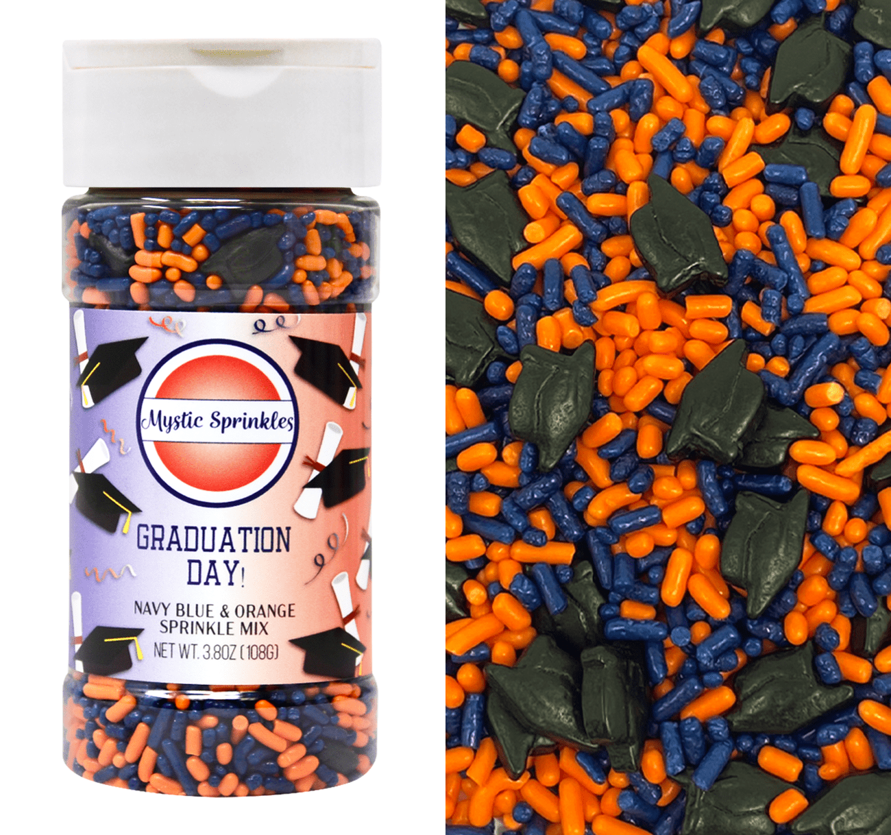 Mystic Sprinkles Graduation Day! Navy Blue & Orange Sprinkle Mix 3.8 oz
