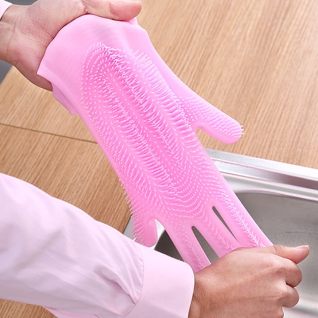 Dish Cleaning Gloves Dishwashing Gloves Cleaning Gloves Silicone Gloves With Bristles Waterproof Splashproof Oil Proof Soft Elastic Kitchen Dishwashing Silicone Cleaning GlovesPink ANGGREK Otros