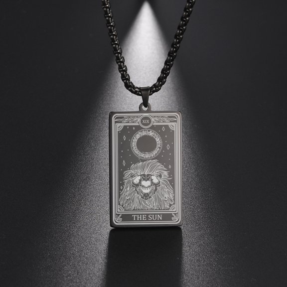 TEAMER Skeleton Tarot Card Necklace Stainless Steel Amulet Marigold Tarot Card Major Arcana Necklaces for Women Men