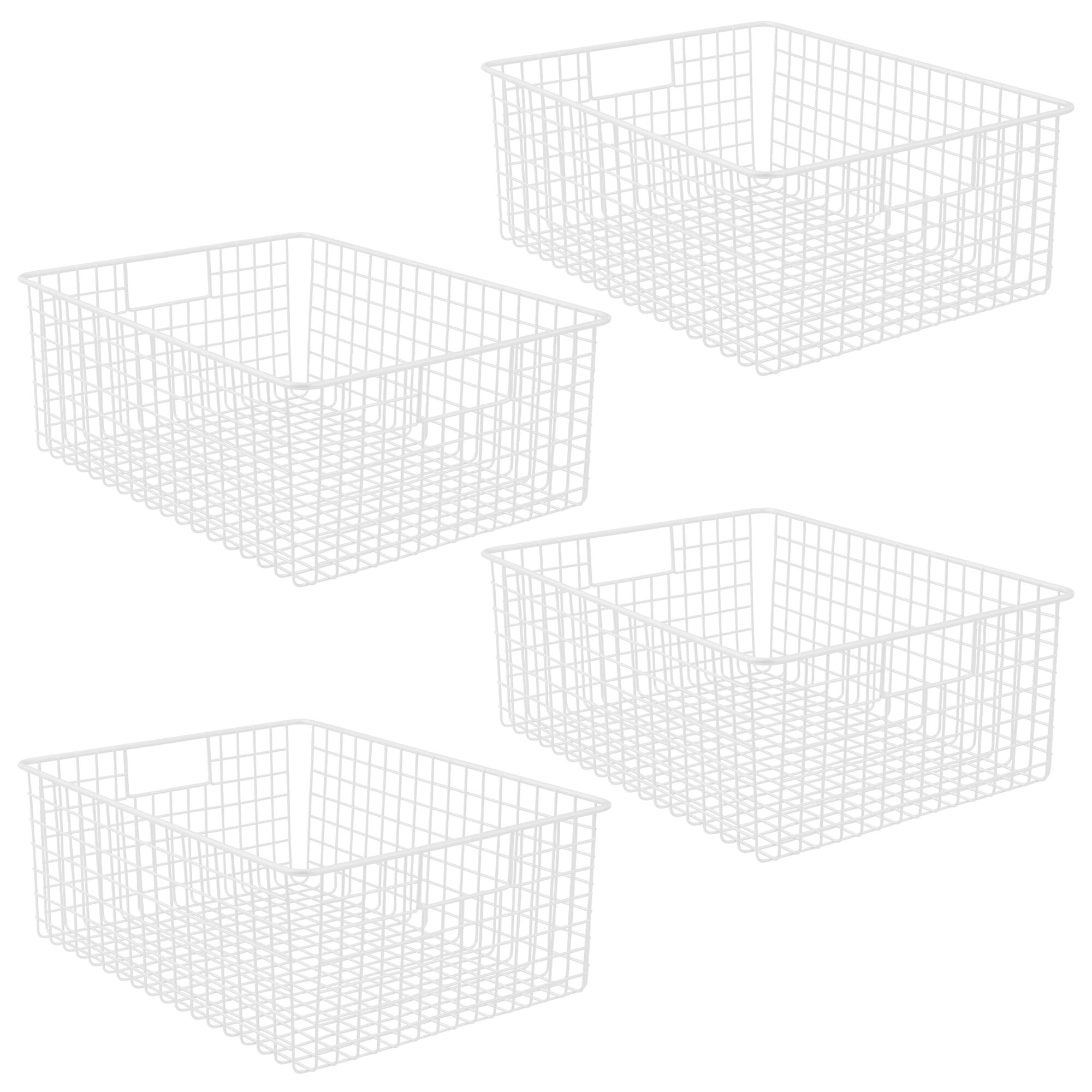 mDesign Metal Wire Food Organizer Basket, Built-In Handles, 4 Pack, White