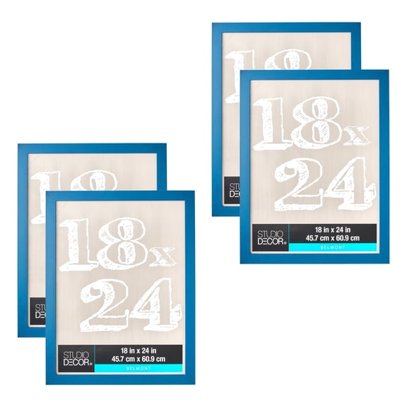 Studio Decor Sapphire Blue Belmont Frames - 18" x 24" Wall Frame, MDF with Styrene Front, Horizontal or Vertical Display, Pre-Attached Hanging Hardware for Home or Office Wall Decor, 4 Pack