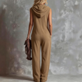 thumbnail image 4 of JULMCOMO Jumpsuits for Women Hooded Zip Up Sleeveless Casual Overalls Wide Leg Vacation Loose Fit Jumpsuit with Pockets Khaki 2XL, 4 of 4