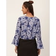 thumbnail image 4 of Moomaya Printed Blouson Top, Long Bell Sleeves Round Neck, Casual Crop Tops, 4 of 9