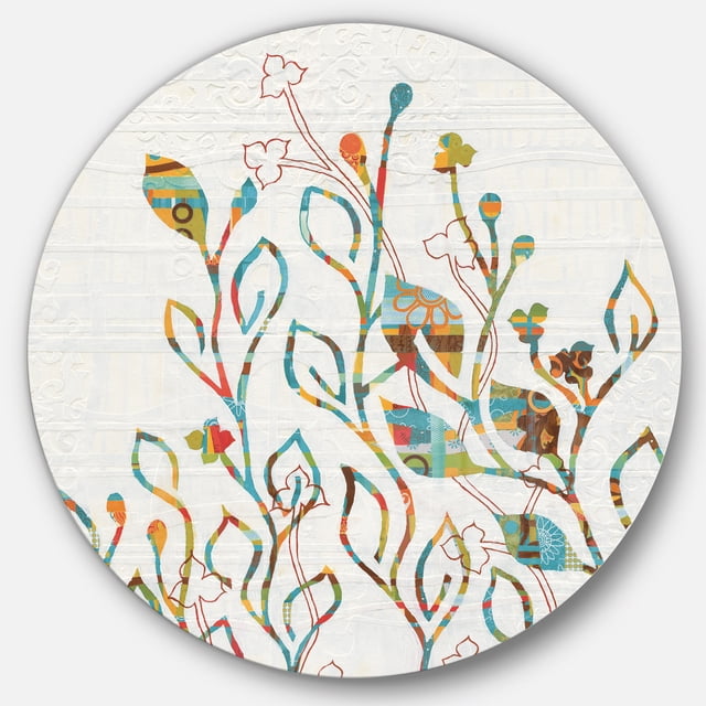 Designart « Vignes et Fleurs Colorées Arc-en-Ciel » Art Mural Circulaire en Métal Style Ferme