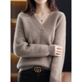 thumbnail image 4 of Suéter de punto suelto para mujer, jersey con Base de cuello en V, suaves y cálidas prendas de punto, Tops casuales elegantes, Otoño e Invierno, 4 of 5