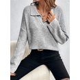 thumbnail image 4 of Women'S Fall Lapel Collar V Neck Long Sleeve Knit Comfy Loose Casual Pullover Sweater Jumper Top Grey M, 4 of 9
