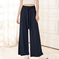 thumbnail image 2 of LLYwey Cotton Pants for Women Ladies Elastic Lace-Up Casual Solid Color High Waist Wide-Leg Yoga Pants New Full Length Pants Trousers Regular Fitted Navy L, 2 of 8