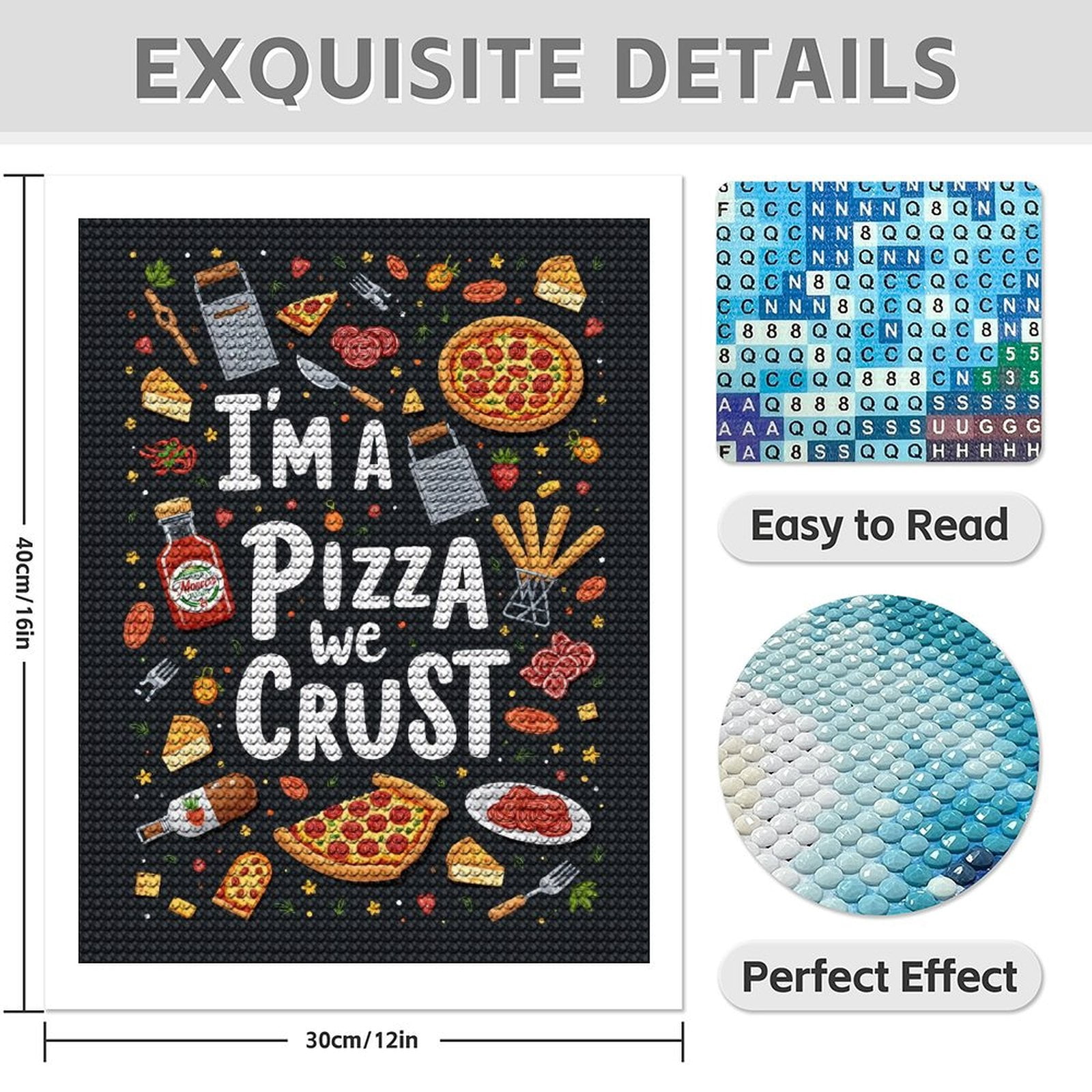 Diamond Art Kit for Adults, Pizza Ingredients Fun Design Diamond Painting for Adults Beginners, DIY Diamond Art Painting Kits, 5D Diamond Painting Crafts for Home Decor 12x16 Frameless