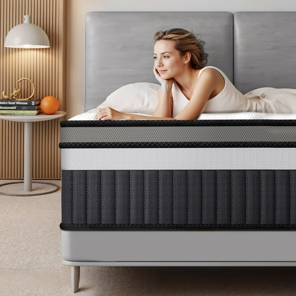 14" King Size Pocket Innerspring Memory Foam Hybrid Mattress, King Size Mattress in a Box for Cooling Sleep and Pressure Relief, Motion Isolation, CertiPUR-US